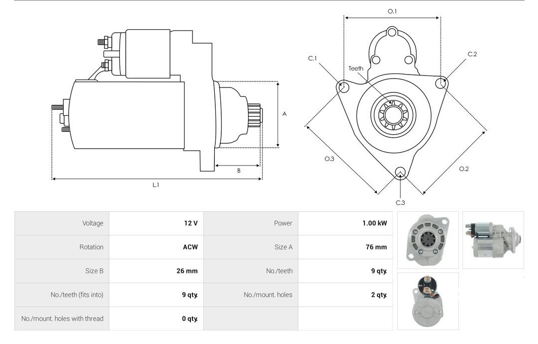 Startér ŠKODA 1100MB, 100, 110, 110R, 105, 120, 125, 130, 135, 136, GARDE, RAPID, s reduktorem 12V - Image 4