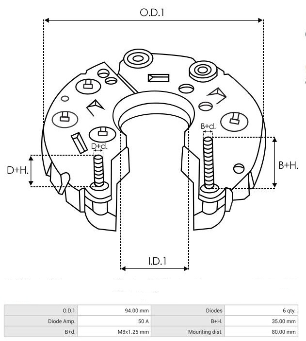 Diodová blok alternátoru 10479955, 10480226, QY12E3A, 3493409, 6204003, 136595, 12V - Image 2