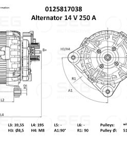 Alternátor 0125817038, 0125817015, VW Transporter T6 2.0TDI, CALIFORNIA T6 CAMPER, 12V/250A