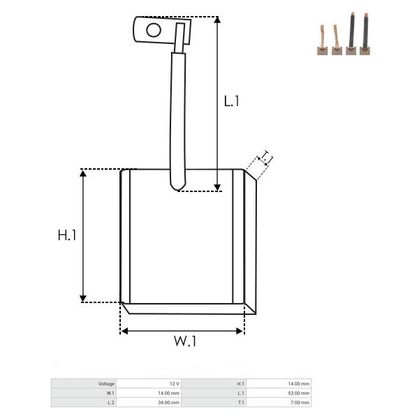 Uhlíky startéru VALEO 7x14x14 mm, DR7 ... D7RS30, D7RS130, TS18E13, TS18E33, 12V, PSX158, PSX142-144 - Image 2