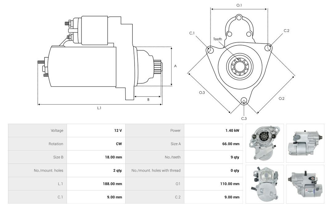 Startér pro MOFFETT M4 D1105-T, John Deere Series 6010 6020, HUSQVARNA P520D, 12V - Image 2