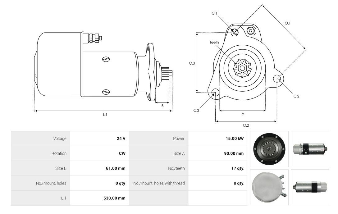 Startér 0001601028, 0001601095 pro motory DEUTZ-FAHR, MWM, KHD, JENBACHER, 24V/15kW - Image 2